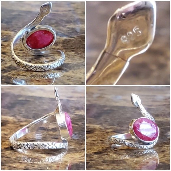 Genuine 5ct Natural Ruby Snake Ring Size 9 - Picture 5 of 6